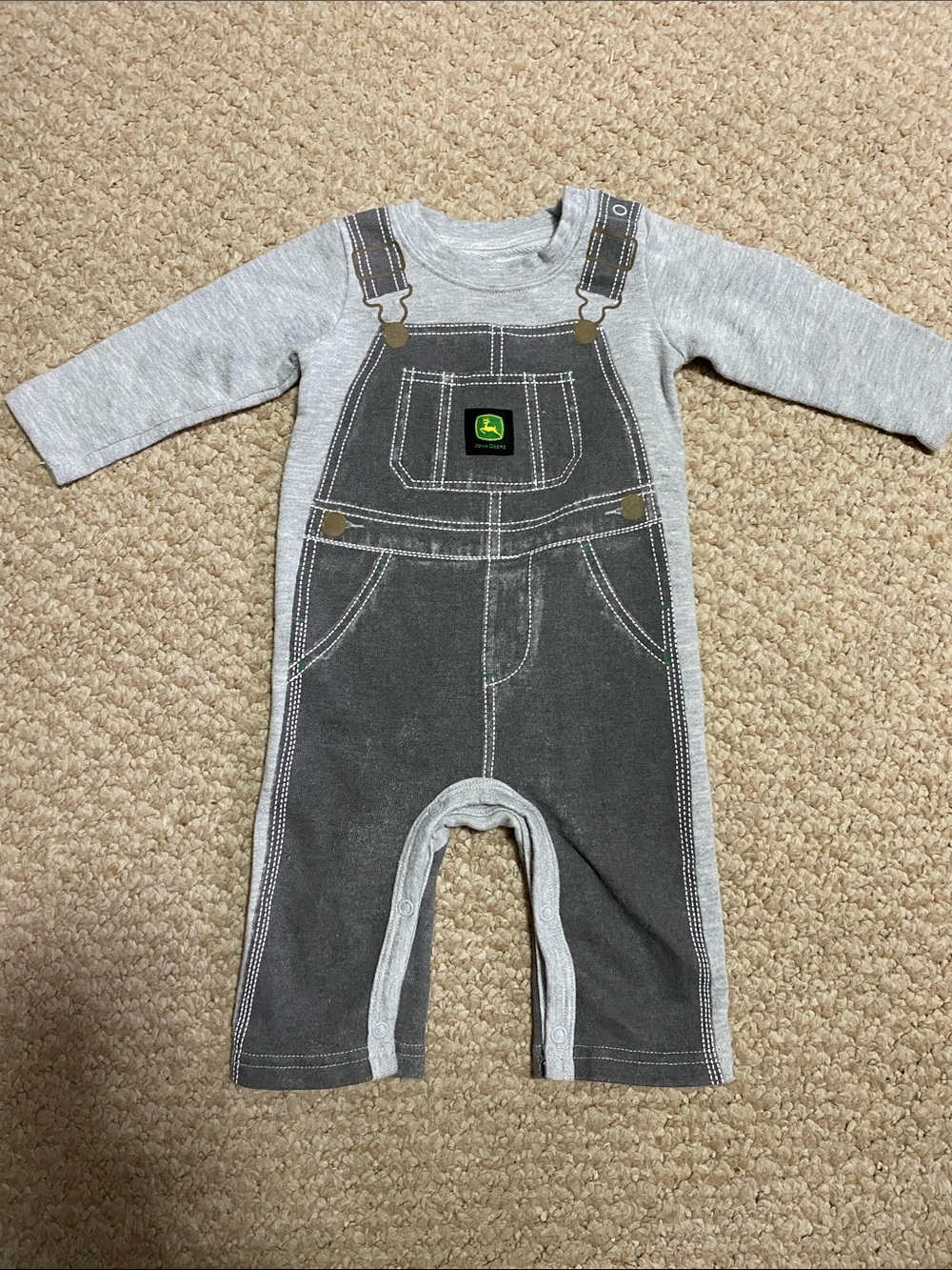 John Deere Gray 1 piece outfit baby boy , overall print , so adorable size 3-6mo